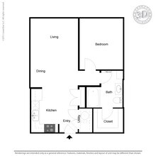 A1-C 1 bedroom, 1bath 107 floor plan
